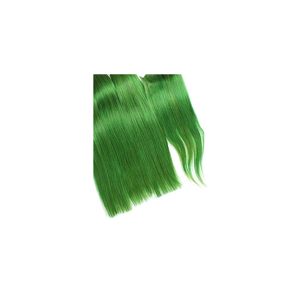 Unisex Green 26 Inch Silk Straight Remy Human Hair Weft Bundles With 4X4 Closure 100% Virgin Indian