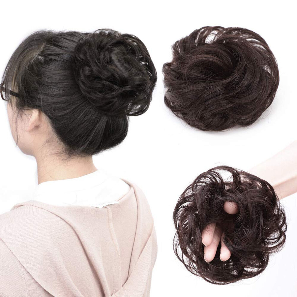 Messy Bun Hair Piece Real Human Hair Wavy Curly Bun Extension Natural Black Instant Volume Boost