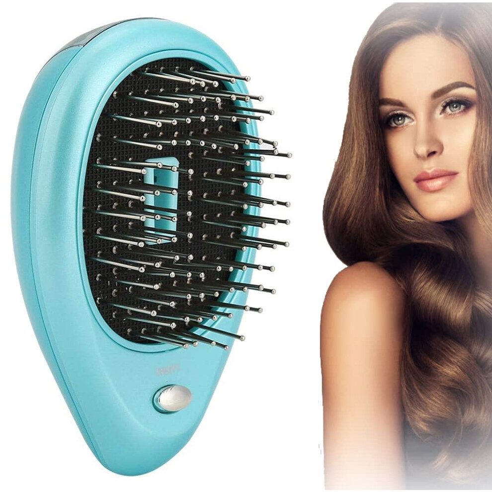 Unisex Green Electric Ionic Hair Brush With Negative Ion Care And Vibration Scalp Massage, Battery Powered Comb