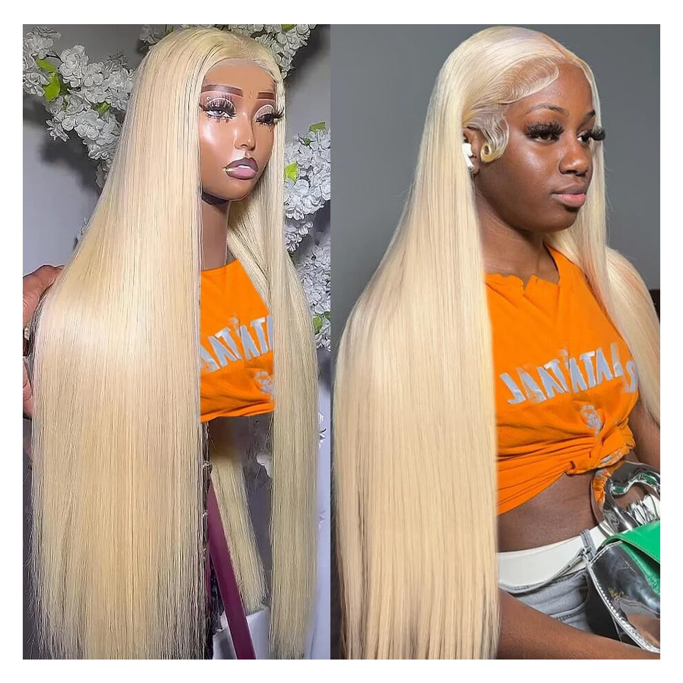 Unisex 613 Blonde 13X4 Lace Front Wig 22 Inch Straight Glueless Heat Resistant Synthetic Natural Hairline