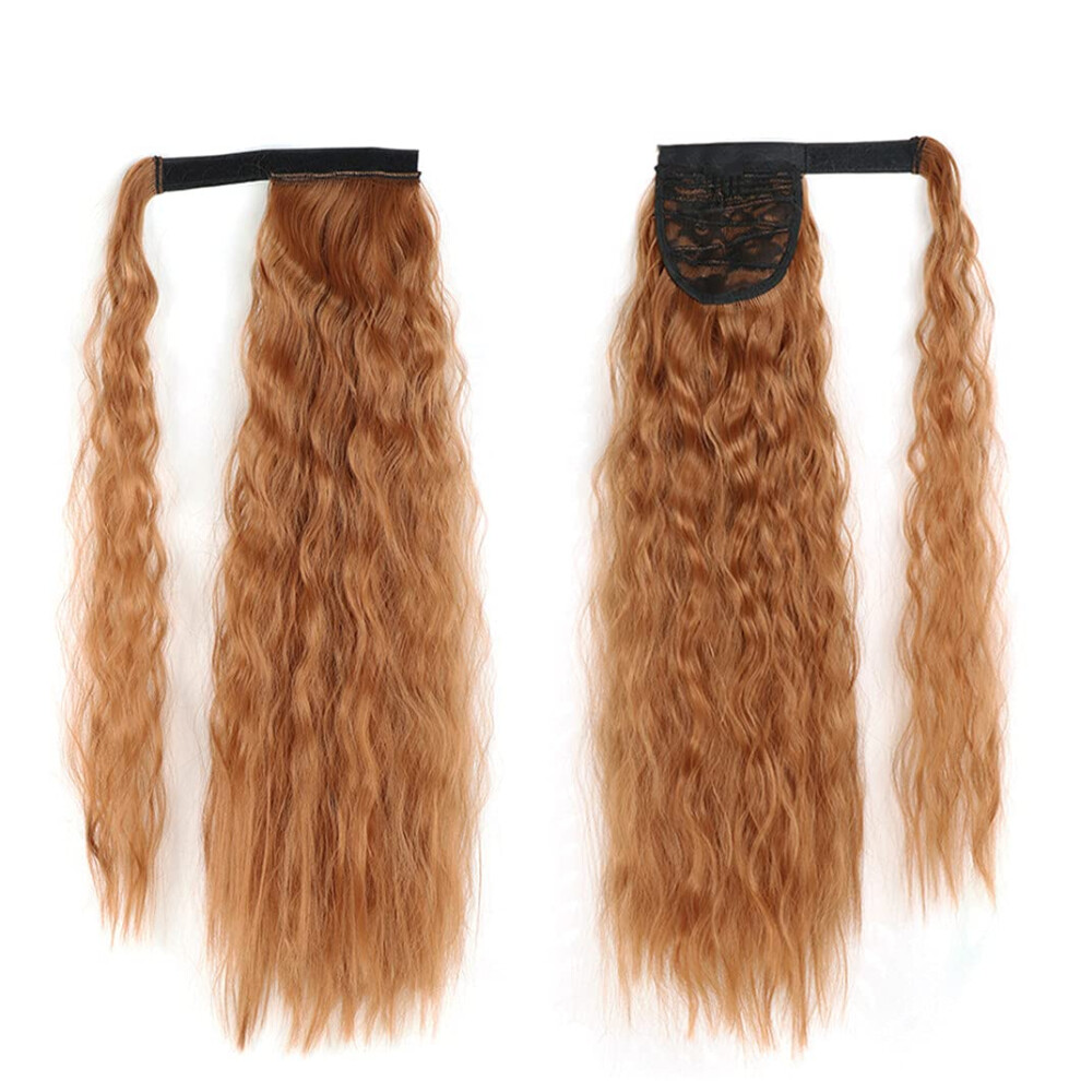 Unisex Brown 22 Inch Synthetic Clip In Ponytail Extension Ombre Blonde Wavy Wrap Around Hairpiece