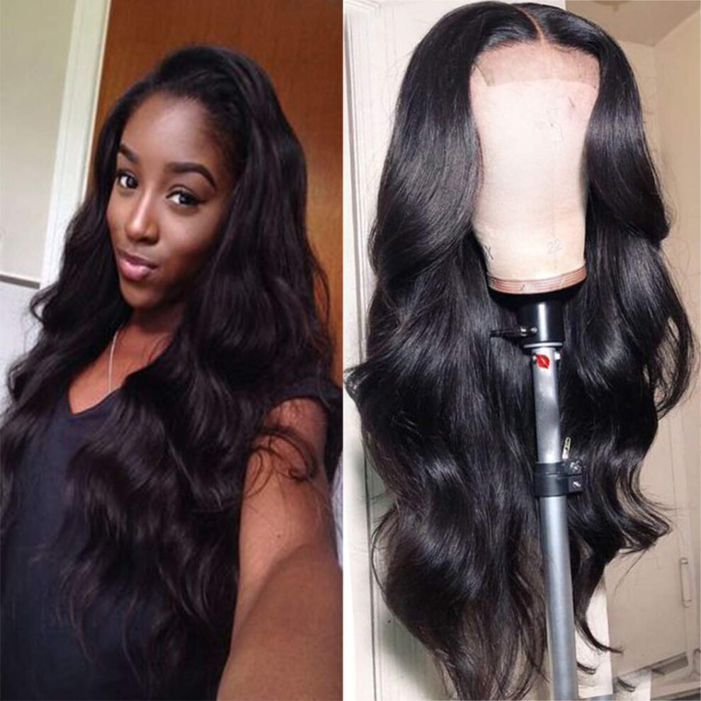 Unisex Brazilian Body Wave Lace Frontal Wig 24 Inch Human Hair Preplucked 150% Density Natural Hairline