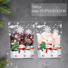 RSAMD50/100 Stück Weihnachts-Zellophantüten Party-Zellophan Kekse Süßigkeiten Gebäck Geschenke - D15,5*22,5+3,5cm (50 Stück)