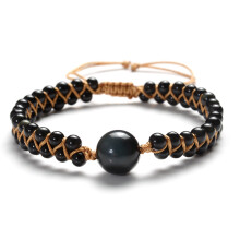 Damenarmband aus natürlichem Amethyst, zweilagig gewebt; Herrenarmband aus Labradorit-Obsidianperlen
