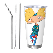 Gobelet isotherme Hey Arnold de 590 ml (20 oz), en acier inoxydable, avec couvercle, idéal pour les voyages et les activités de plein air.