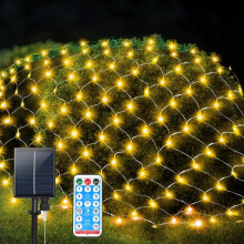 Guirlande lumineuse solaire en filet, 1,5 m x 1,5 m, 96 LED, étanche, avec télécommande, idéale pour les fêtes, Noël et la décoration de