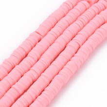 1 tira de cuentas Heishi de arcilla polimérica hechas a mano, discos/redondos planos, color rosa, 6x0,5~1 mm, orificio: 2 mm, aproximadamente