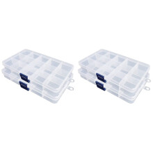Plastic opbergdoos, 4 stuks transparante kralenorganizers voor sieraden, oorbellen en knutselkralen (15 vakjes)