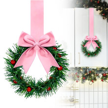 Conjunto de 6 mini guirlandas de Natal, pequenas guirlandas artificiais de pinheiro com laços e frutinhas, compatíveis com porta de entrada, estilo