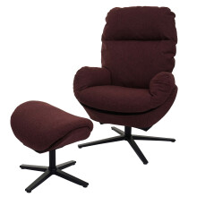 Poltrona girevole poggiapiedi TV basculante relax imbottita moderna MCW-L12 tessuto ~ bordeaux
