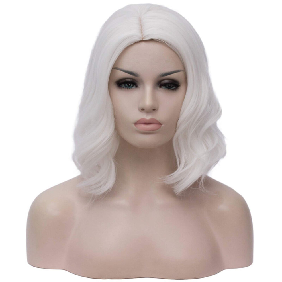 Women's Wigs Synthetic 14 Inch Short Curly Green Cosplay Wig with Middle Part Pink Natural Look