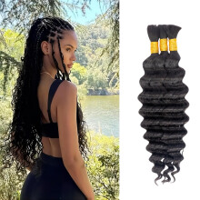 Human Braiding Hair 18 Inch Deep Wave 3 Bundles Brazilian Remy Curly for Boho Knotless Braids