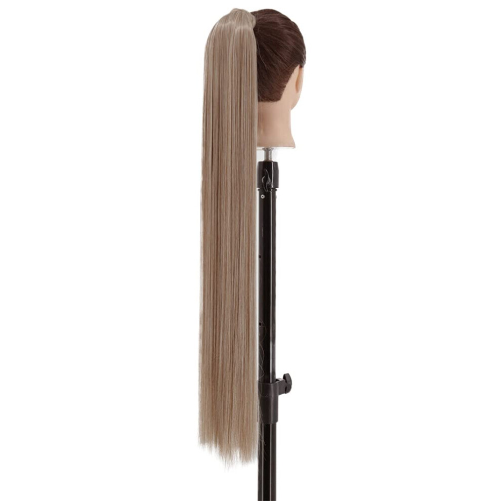 22 Inch Straight Clip In Ponytail Extension Black Synthetic Hairpiece Heat Resistant