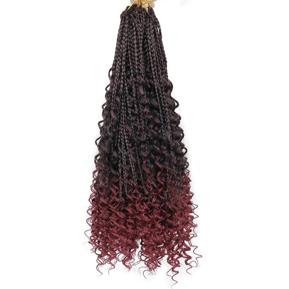 Unisex Ombre Box Braids Hair Extensions With Curly Ends Bohemian Crochet Braiding Hair 22In 15 Roots Heat Resistant