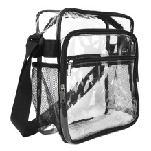 Borsa a spalla trasparente leggera in PVC di grande capacità per viaggio, concerti, sport, nera