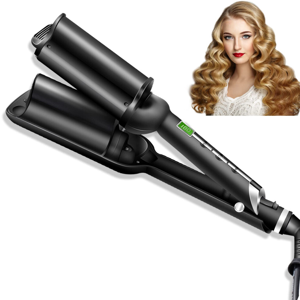 Hair Crimper 2 Inch Tourmaline Ceramic with LCD Display 9 Temp Settings Fast Heating for Waves