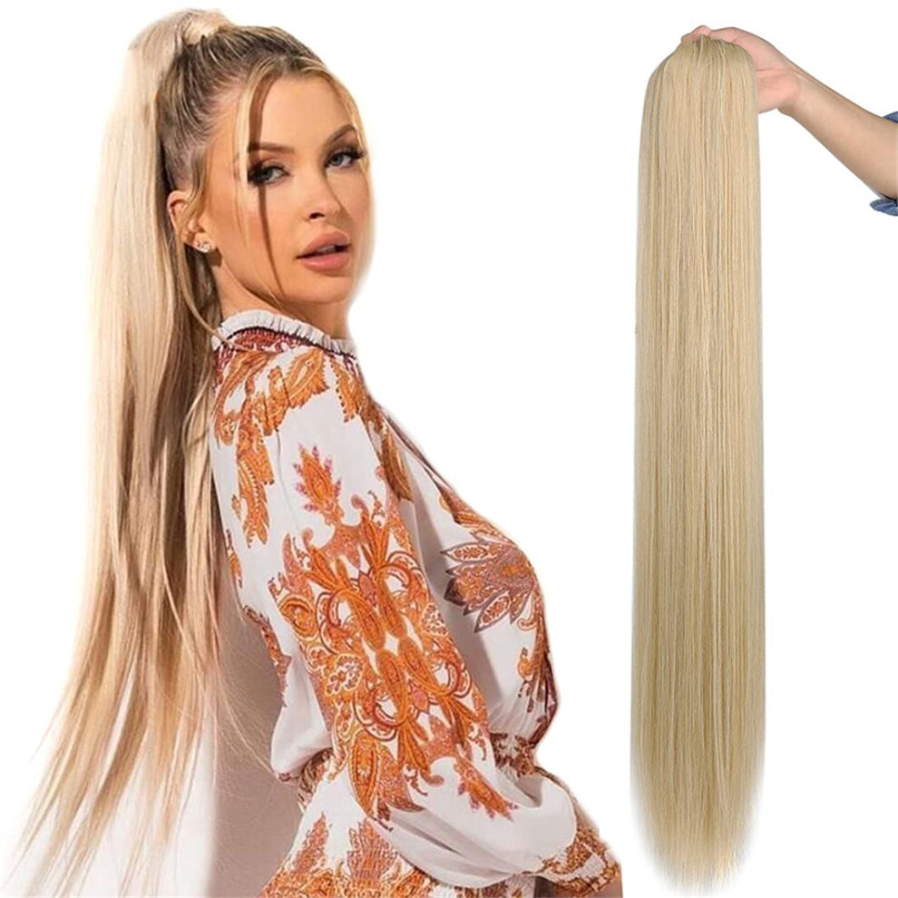 Synthetic Ponytail Extension 32 Inch Water Wave Clip In Hairpiece Black Brown Ombre 27613
