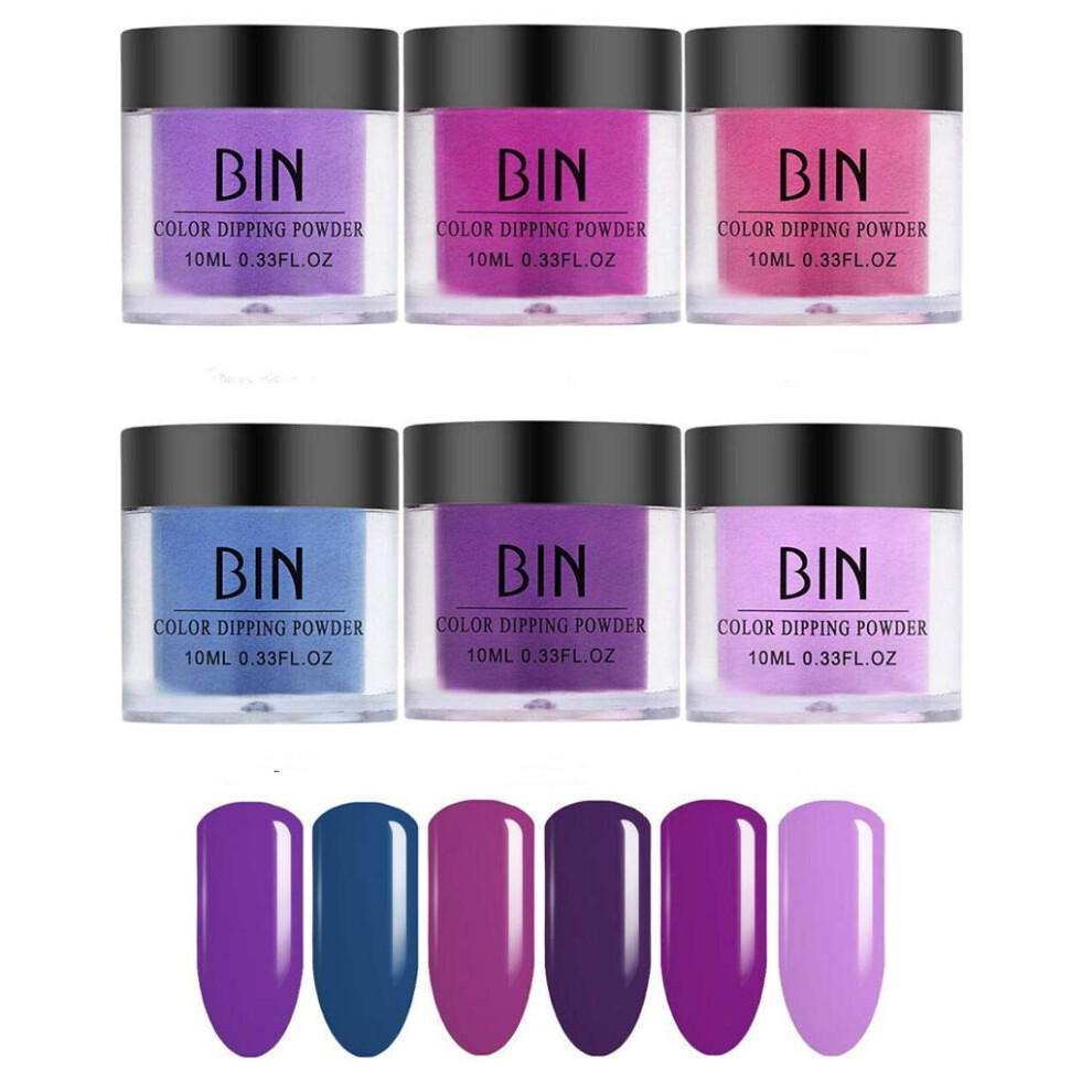 Dip Powder Nail Kit 6 Colors Acrylic Dipping Powder No Lamp Curing for Home and Salon Use
