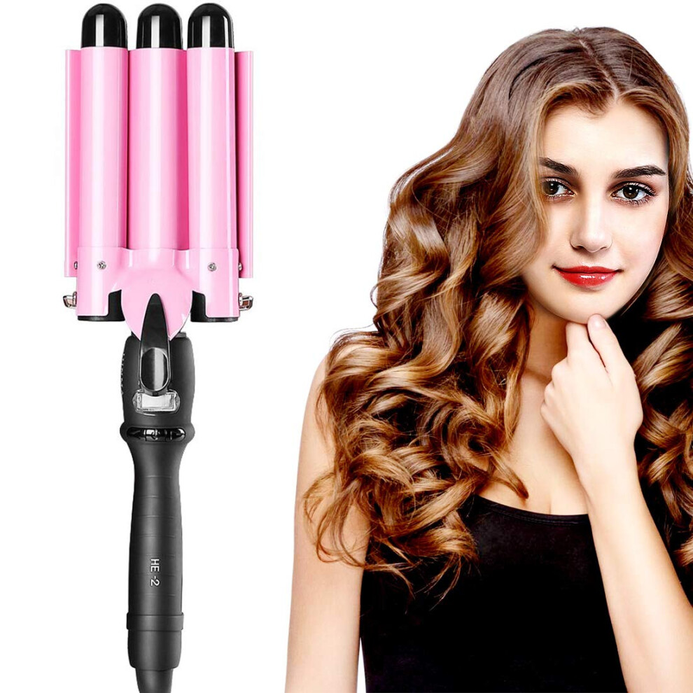 3 Barrel Curling Iron for Beach Waves, Ceramic Deep Waver Hair Crimper, Salon Quality Styling