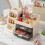 Living And Home Modern Multi-Compartment Cosmetic Storage Organiser with Drawers, Cream 3