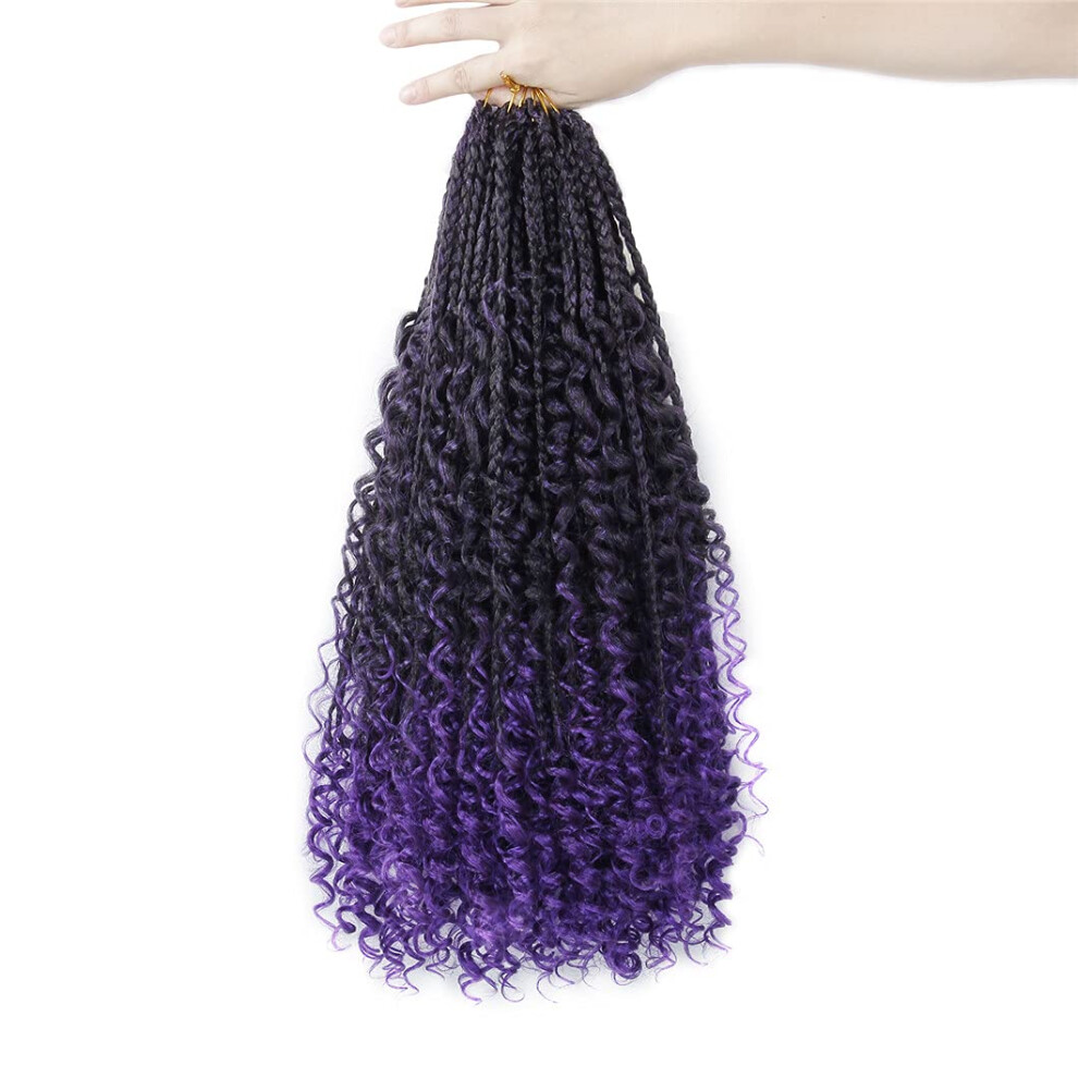 Unisex Box Braids Crochet Hair Extensions Ombre Curly Ends 22 Inch Heat Resistant Synthetic Braiding Hair