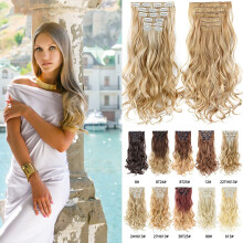 55cm Wave Synthetic Clip in Hair Extensions Ombre Black Brown 1BPINK III for Instant Length and Volume