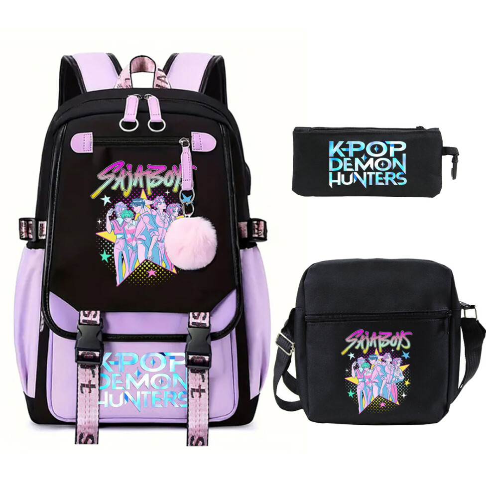 Demon Hunter Girl School Bag Set Purple 3-Piece