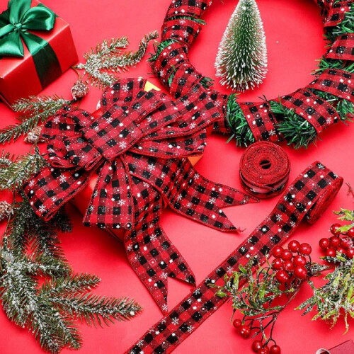 Χριστουγεννιάτικες εκπτώσεις! 2Rolls Ribbon Traditions Κόκκινη και μαύρη κορδέλα Buffalo Plaid με 2