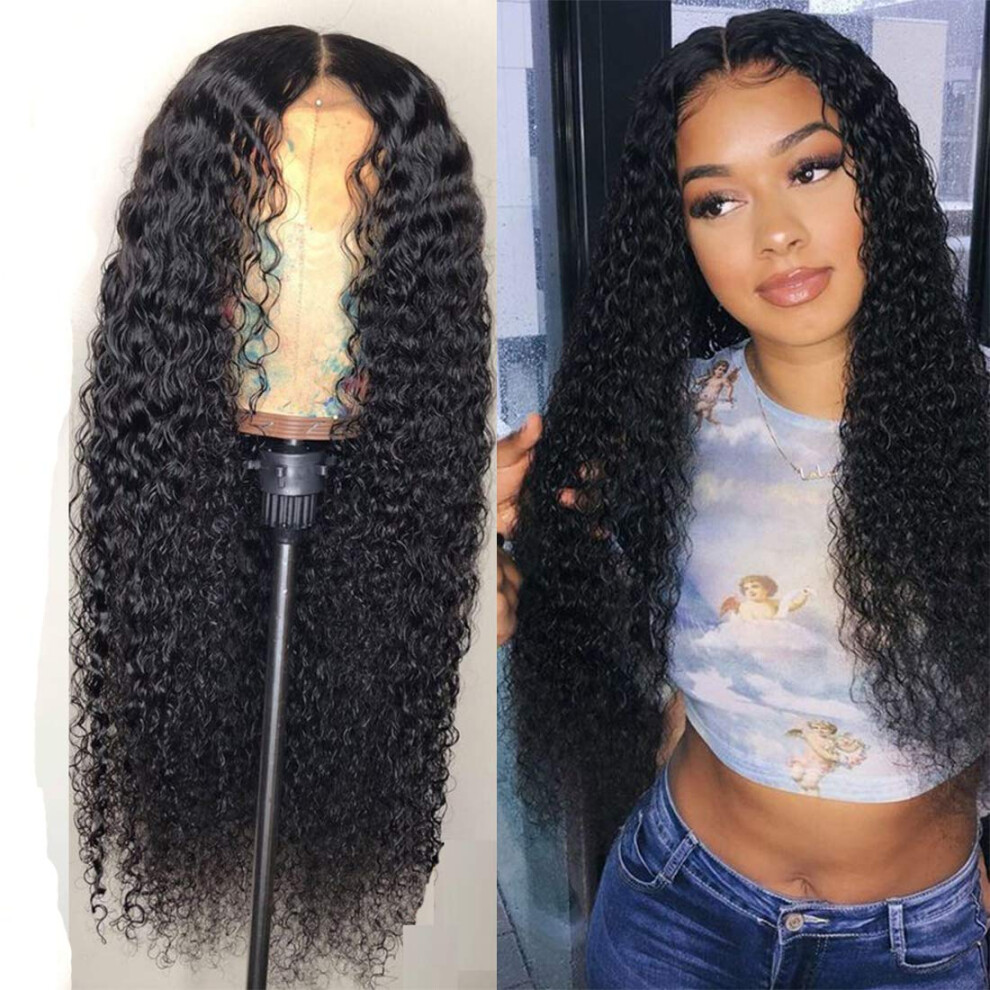 Unisex Black Curly Human Hair Wig 20' Pre Plucked Hairline Glueless Lace Front 150% Virgin Brazilian For Women