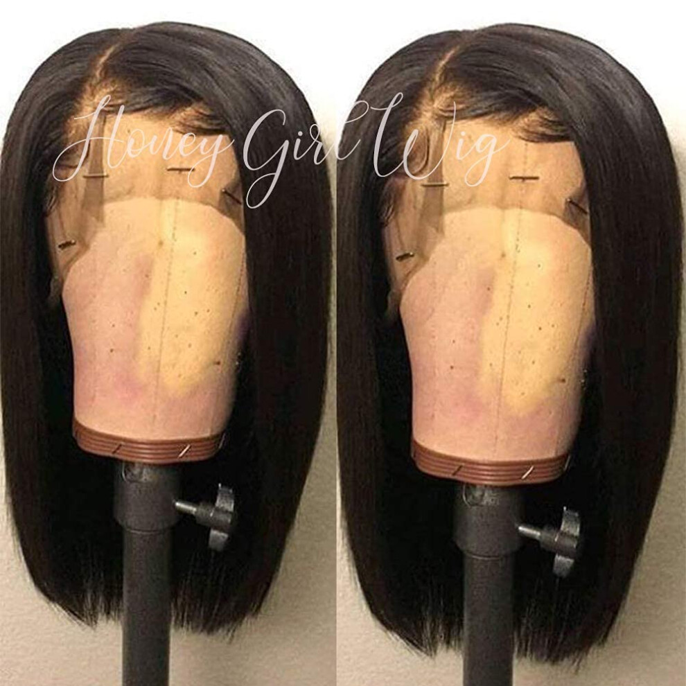 Brazilian Virgin Human Hair Lace Front Bob Wig 12' Pre Plucked Glueless Full Lace Bleached Knots 150% Density for Black Women