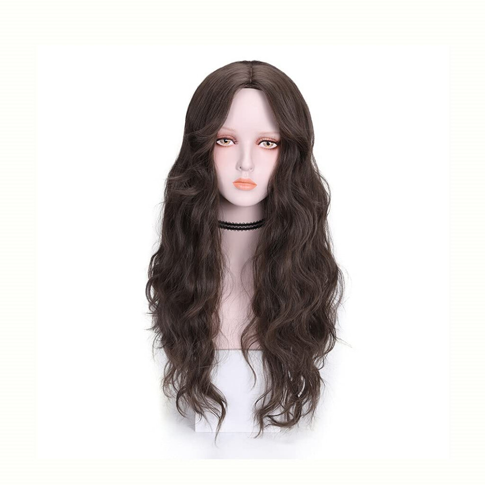 30 Inch Long Wavy Wig for Women with Realistic Scalp, Chocolate Ombre Synthetic Hair