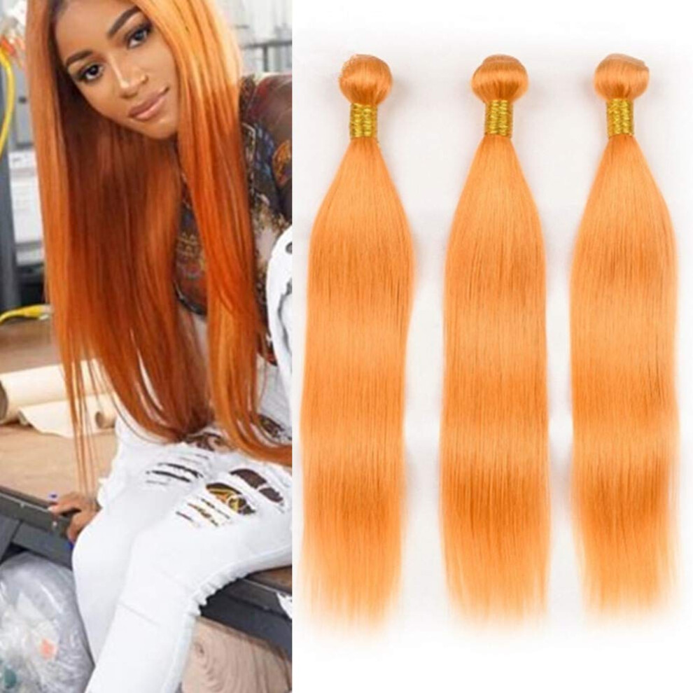 Unisex Orange Virgin Human Hair Bundles Brazilian Straight Weave With 4X4 Lace Closure Mixed Length