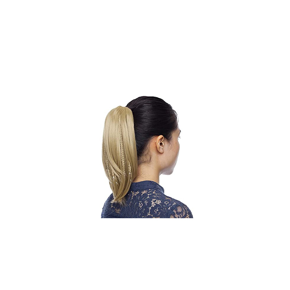 Unisex Clip In Ponytail Extension With Braids, Ash Blonde 12' Heat Resistant Synthetic Claw Clip Hairpiece For Women