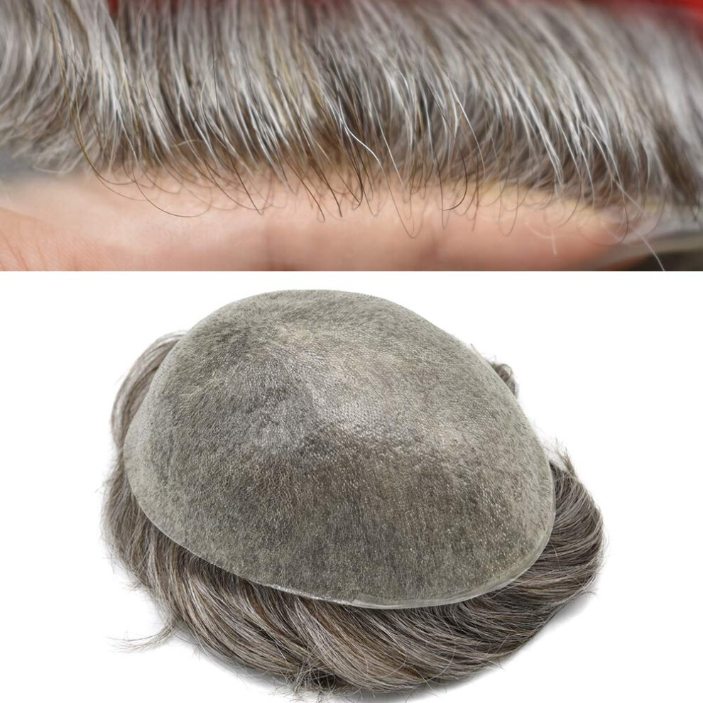 Unisex Brown,Grey Men's Hair Toupee Ultra Thin Skin Vloop Human Hairpiece With Invisible Knotless Hairline Light Brown Grey 8X10