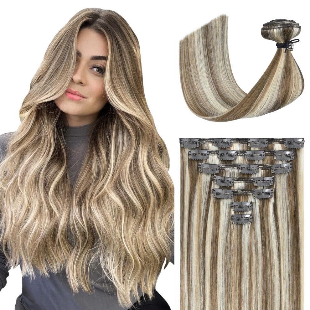 Unisex 22 Inch Remy Human Hair Clip In Extensions 120G Full Head Blonde Balayage For Instant Length And Volume