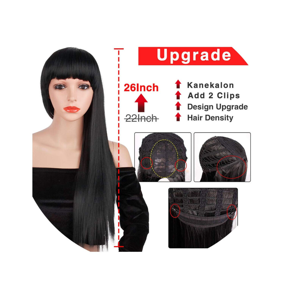 Synthetic Long Straight Platinum Blonde Wig with Bangs, Heat Resistant, 22 Inch for Black Women