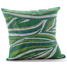 Groene sierkussenhoes, 45 x 45 cm, met kralen en zeegolvenmotief, vierkante zijden kussenhoes, modern abstract - Green Dance