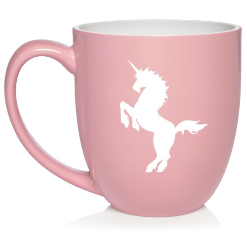 Einhorn-Keramikbecher, Kaffeetasse oder Teetasse, Geschenk (473 ml, Hellrosa)