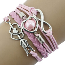 Kiplyki Engros Infinity Love Heart Pearl Friendship Antik Læder Charm Armbånd PK