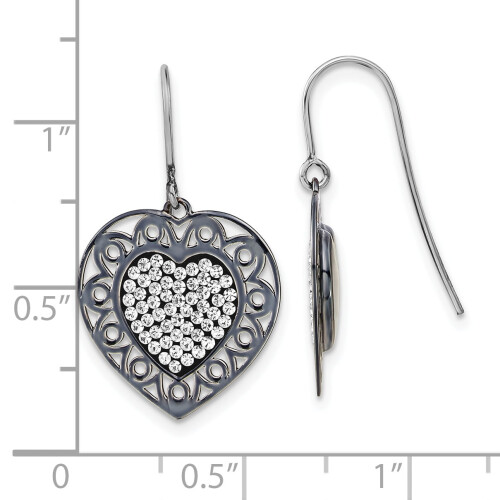 Σκουλαρίκια-καρδιά με κρύσταλλα Swarovski από ασήμι 925 και μαύρο κεραμικό QE9623 2