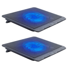 2X Laptop Fan Cooling Pad with Big Fans, Laptop Cooling Fan with 2 in 1 USB Port, Blue LED Light, Adjustable Stand