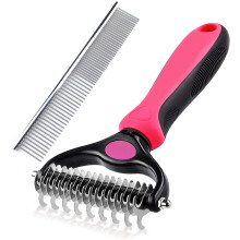 Pet Grooming Brush - Double Sided Deshedding & Dematting Undercoat Rake Comb for Dogs & Cats