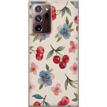 Coque transparente compatible avec Samsung Galaxy Note20 Ultra - Motif Baies et Fleurs - ornée de fleurs bleues et de baies sauvages