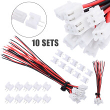 Conjunto de 10 conectores mini JST XH de 2 pinos, 2,54 mm, 24 AWG, com fios, ferramenta de 200 mm