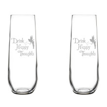 Set mit 2 Champagnerflöten aus Glas, Sektgläser, Drink Happy Thoughts Fairy (250 ml, ohne Stiel)