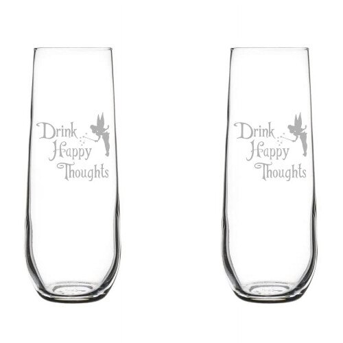 Σετ 2 ποτήρια σαμπάνιας για αφρώδη κρασιά, Happy Thoughts Fairy (8,5oz χωρίς κολόβωμα)
