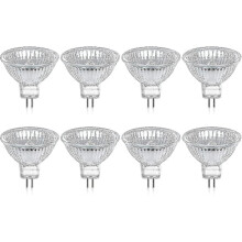 8 GU5.3MR16 20W 12V meleg fehér halogén izzó készlet, üveg foglalattal, 400 lumen, 2 tűs spotlámpa csere, kompatibilis a 20 W-os halogénekkel