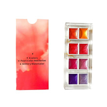 Opruiming 8-kleuren rode glitter aquarelverfset met parelmoerglans voor kunstenaars, geschikt voor schilderen op stof, papier en knutselwerkjes