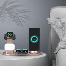 Încărcător wireless 6 în 1 de 15 W, suport rotativ la 360 pentru ceas inteligent și căști, bază de încărcare rapidă