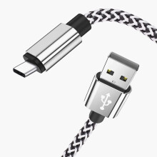 Cabo USB Tipo C (2 unidades, 1,8 m), cabo trançado em nylon reversível de dupla face, carregador USB Tipo A para C.